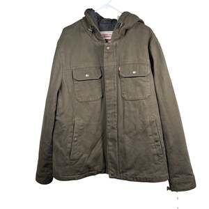 Levi's Hooded Jacket Men's XL Olive Green Cotton Canvas Heavyweight Trucker NWT